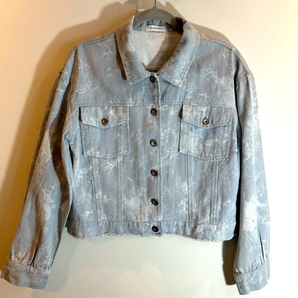 DARLING Sz S Influence Jacket in Silver Blue Light Wash Bleach Splatter NEW